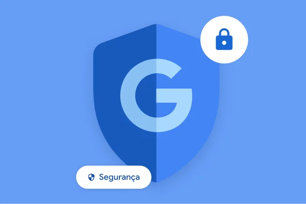Vários ícones indicam a segurança do Google, incluindo o G do Google em um escudo, um cadeado e um pequeno ícone que diz 