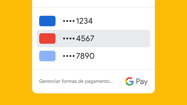 Por motivos de segurança, o Google Pay mostra apenas os quatro últimos dígitos de três cartões de crédito.
