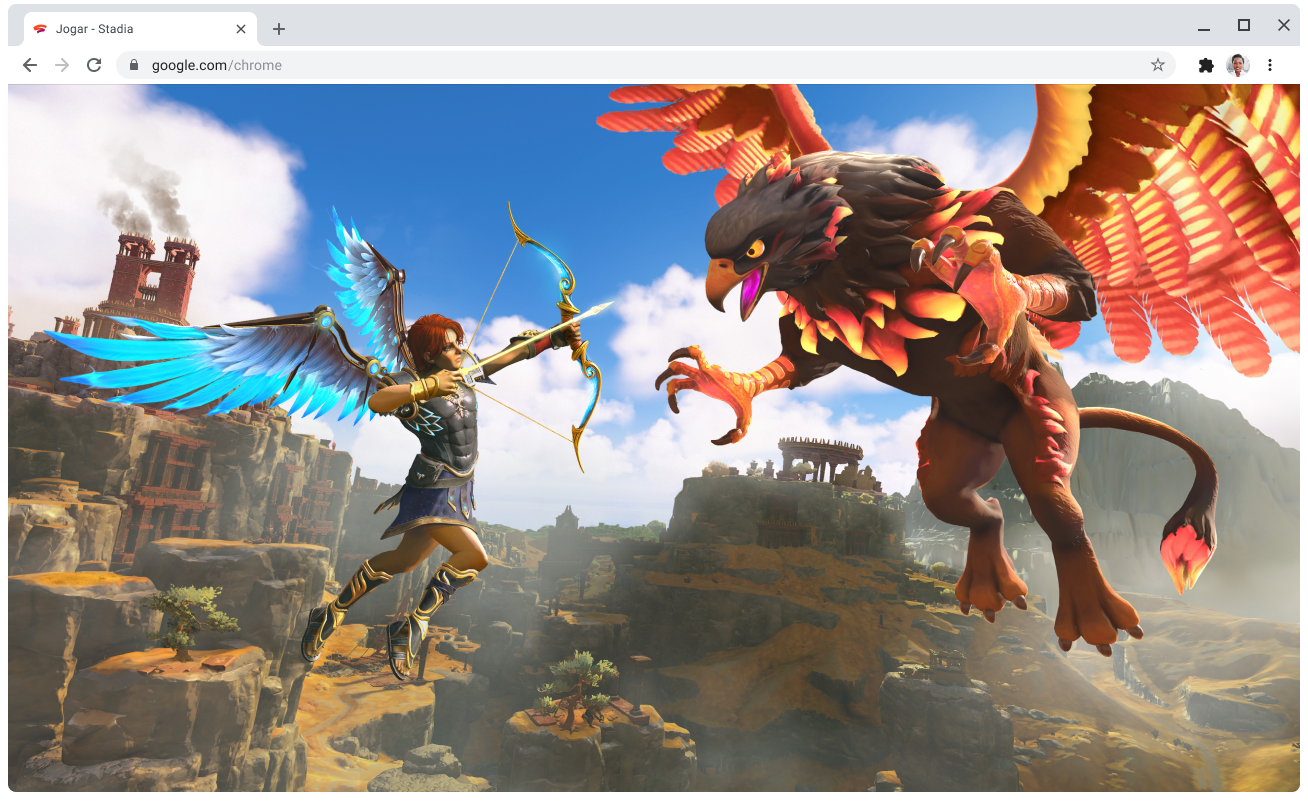 A apresentar uma página Web de stadia.google.com com um jogo a decorrer.