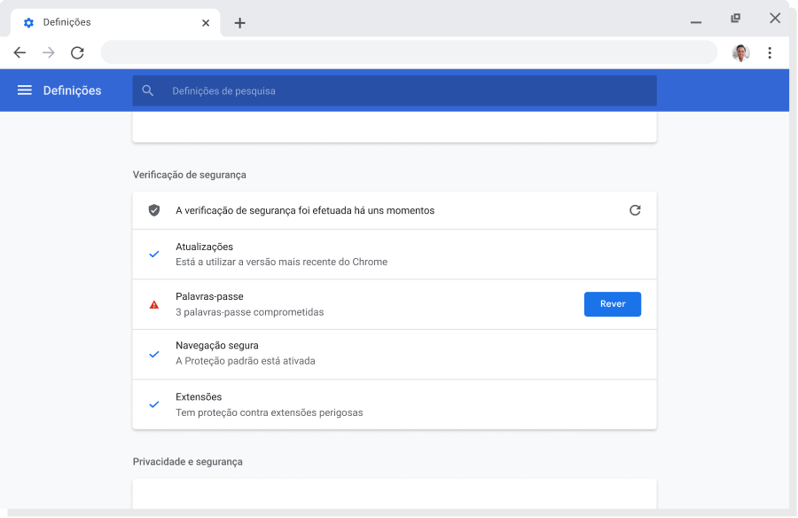 Janela do navegador Chrome a apresentar as definições de conta e sincronização das Contas Google, com a sincronização ativada.