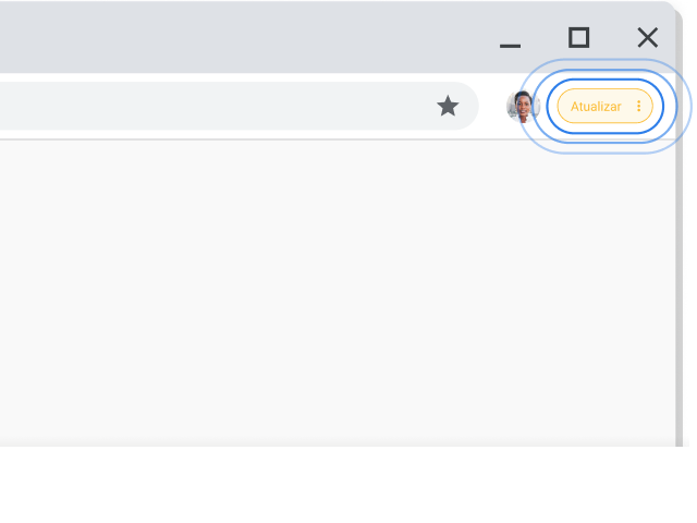 Canto superior direito da janela do navegador Chrome com o pedido Atualizar realçado.