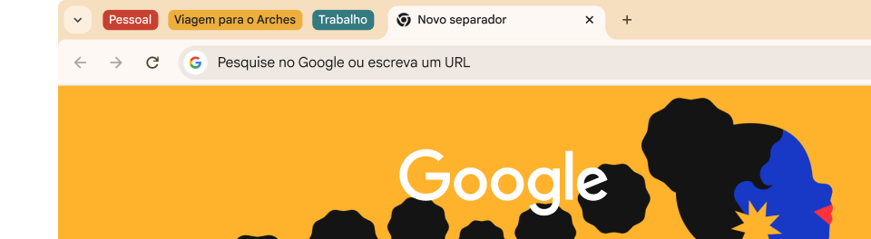 A IU de um navegador com três grupos de separadores: Pessoal, Viagem a Arches e Trabalho.