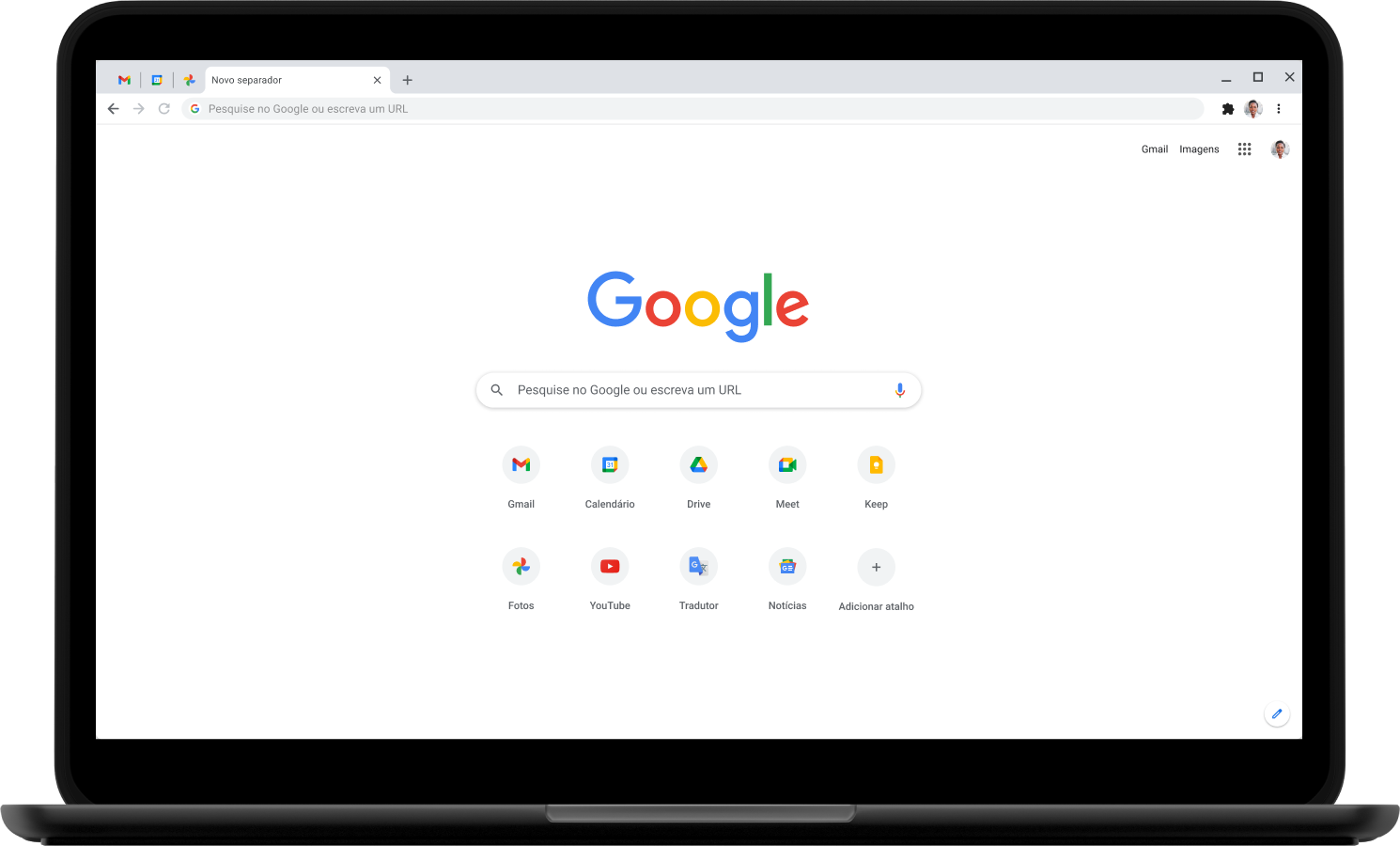 Portátil a apresentar a página inicial de Google.com.