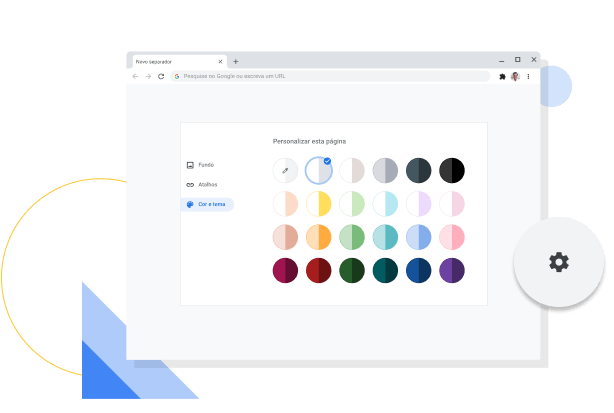 Imagem da janela de cores do Chrome e personalização de temas.