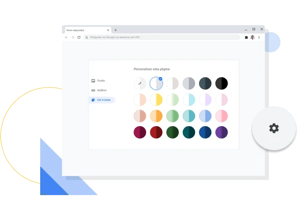Imagem da janela de cores do Chrome e personalização de temas.