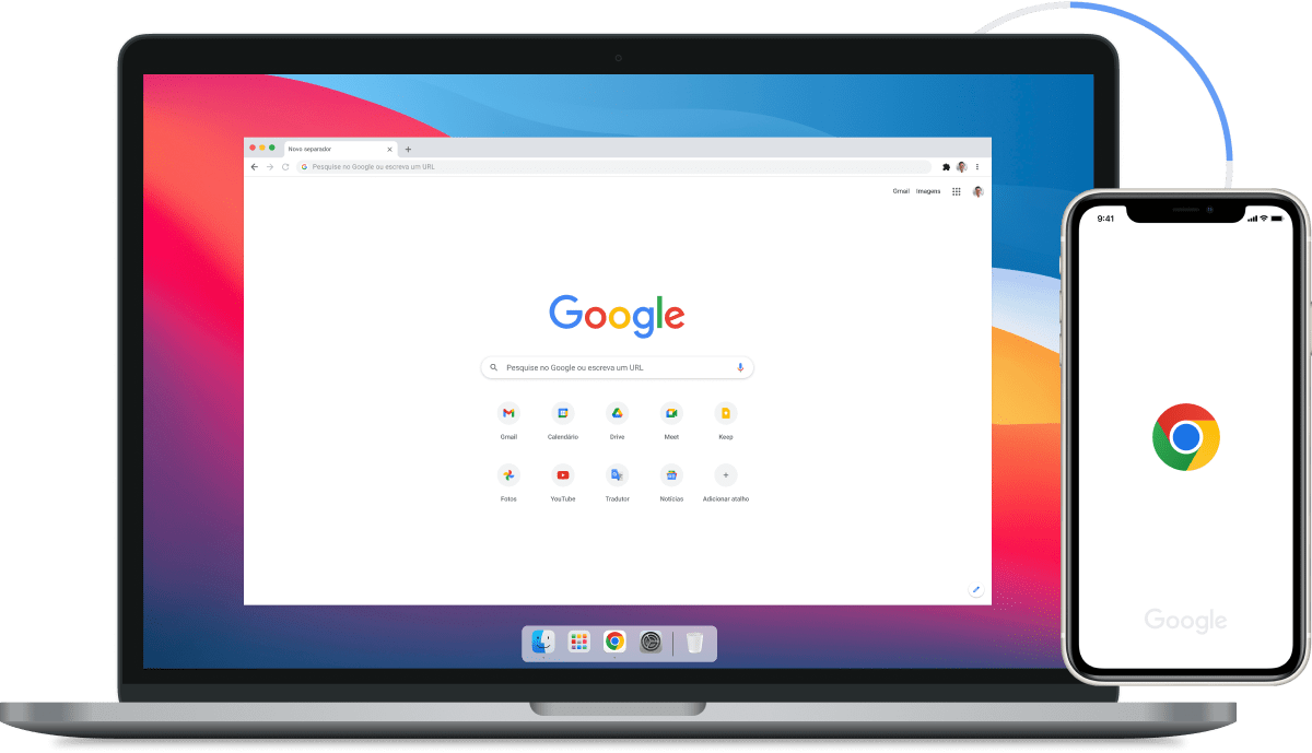 Imagem do Google Chrome num portátil e em dispositivos móveis