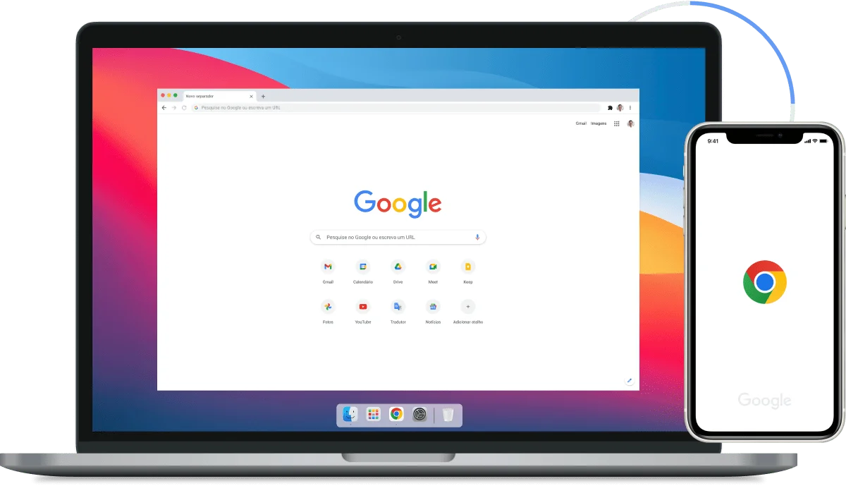 Imagem do Google Chrome num portátil e em dispositivos móveis
