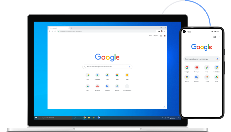 Imagem do Google Chrome num portátil e em dispositivos móveis