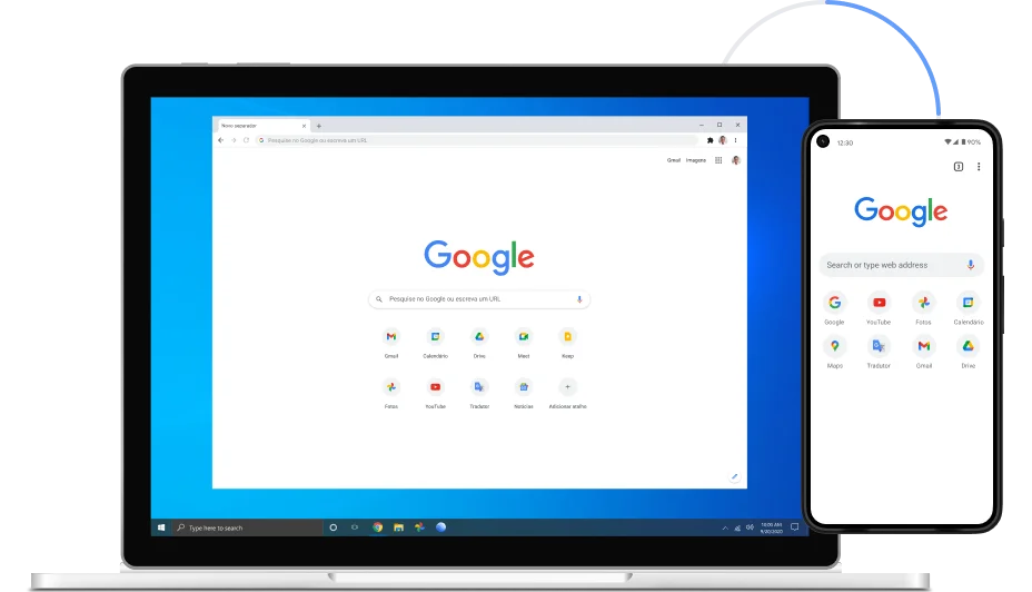 Imagem do Google Chrome num portátil e em dispositivos móveis