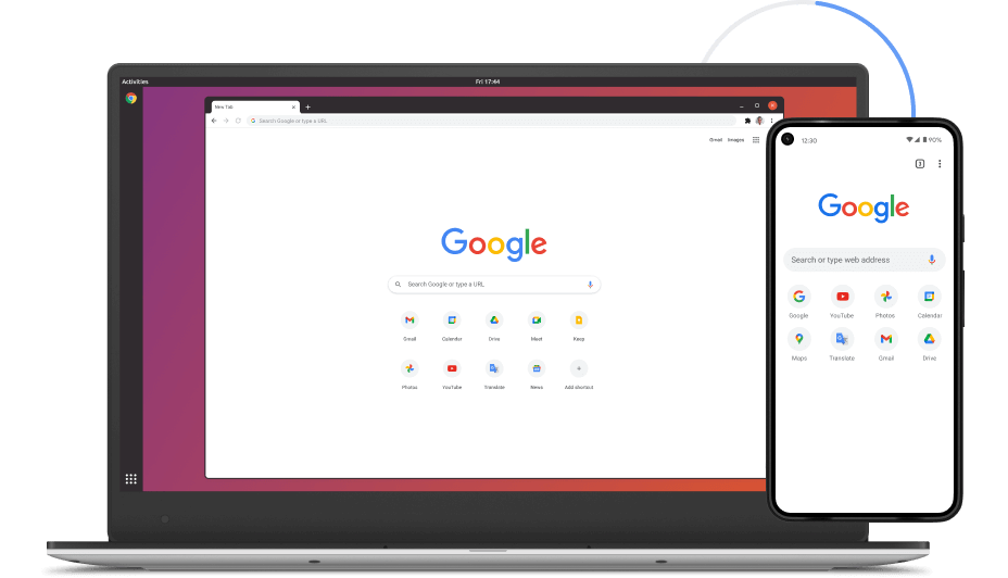Imagem do Google Chrome num portátil e em dispositivos móveis