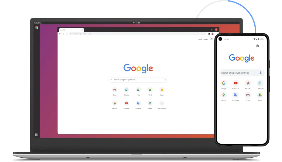 Imagem do Google Chrome num portátil e em dispositivos móveis